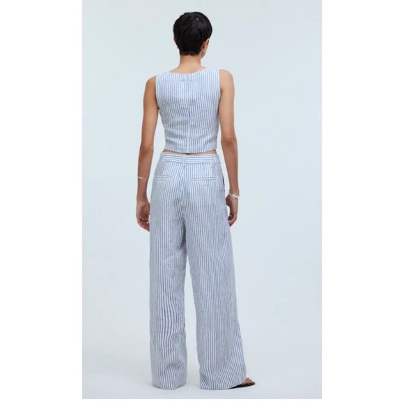 Madewell Harlow Wide Leg Pant 100% Linen Bluestone Stripe Size 2 - Picture 2 of 7